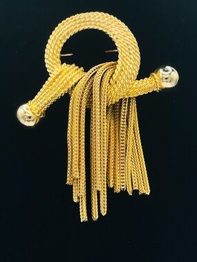 Vintage 1980s Substantial Gold Rope Tassel Brooch - Heavy Boutique Quality